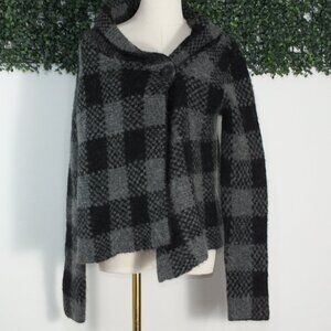 Vintage Carole Little Women's Black Gray Wool Jacket Plaid Wrap Double Button S